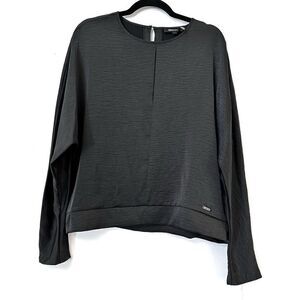 DKNY Keyhole Back Slash Neck Crinkled Long Sleeve Top Black Large